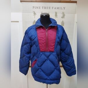 Vintage Eddie Bauer Goose Down Puffer Pullover Jacket - Blue/Burgundy - Small
